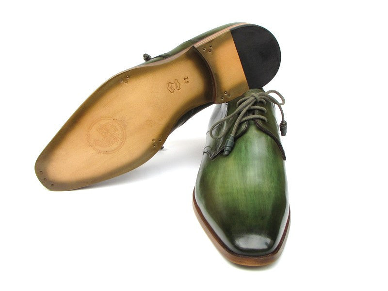 Paul Parkman Green Hand-Painted Derby Shoes Leather Upper & Leather Sole - Dudes Boutique