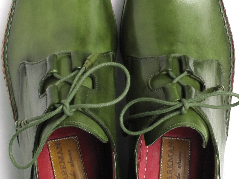 Paul Parkman Men's Ghillie Lacing Side Handsewn Dress Shoes - Green Leather Upper And Leather Sole - Dudes Boutique