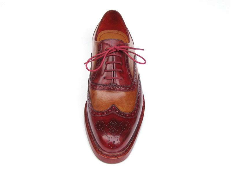 Paul Parkman Triple Leather Sole Wingtip Brogues Bordeaux & Camel - Dudes Boutique