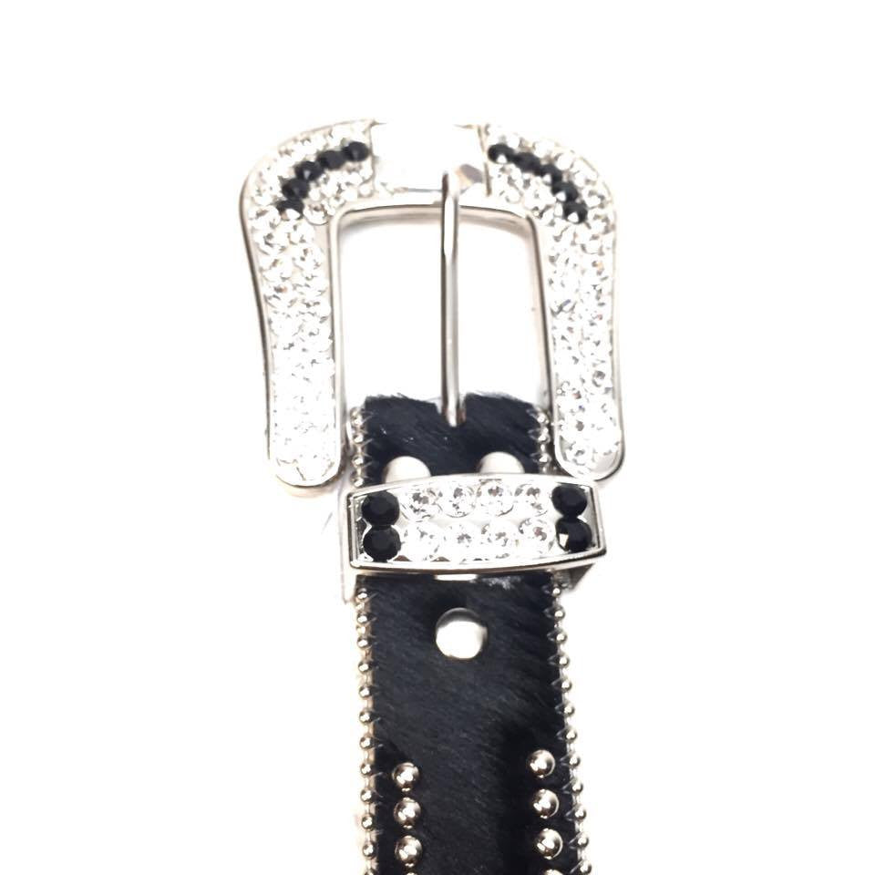b.b. Simon 338-A94 Black Pony Hair Crystal Belt - Dudes Boutique