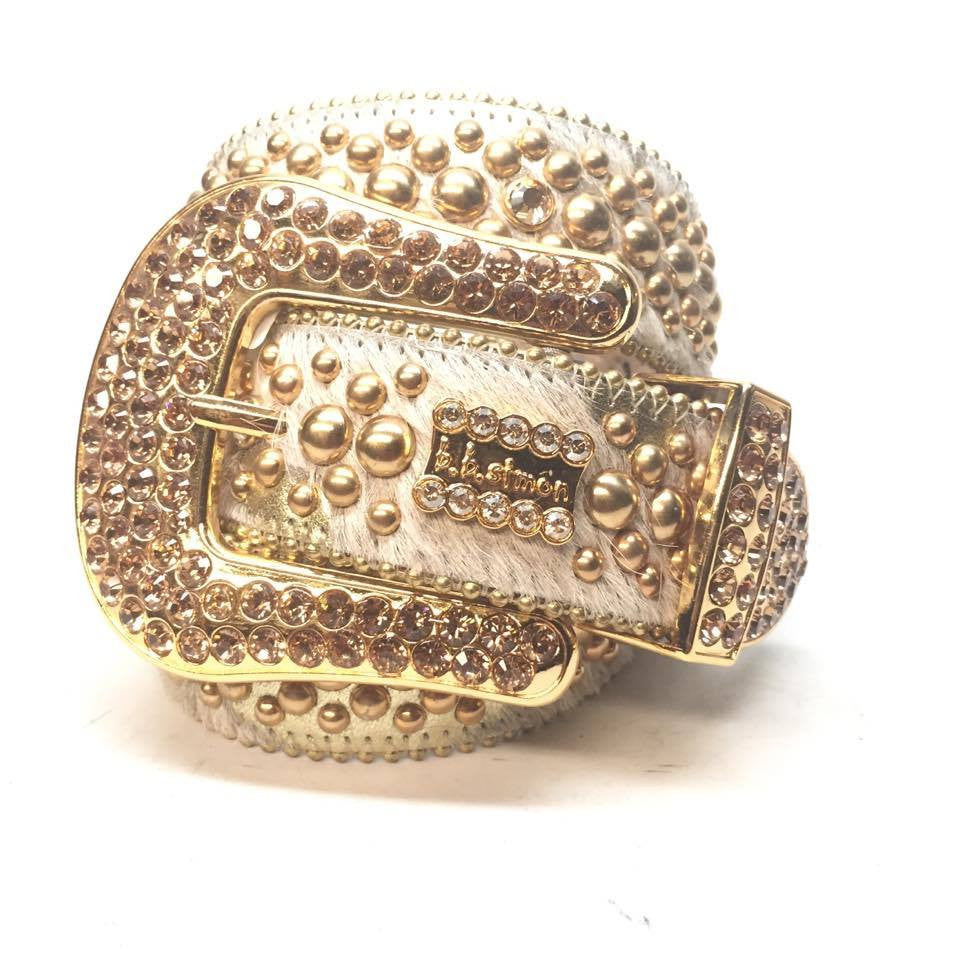 b.b. Simon "Golden Cream Pony Hair" Crystal Belt - Dudes Boutique