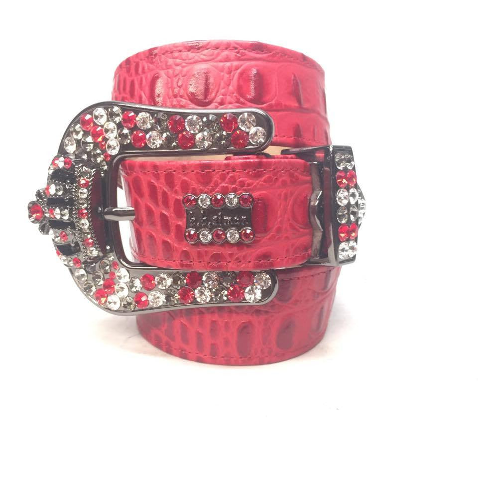 b.b. Simon "Peppermint Red Croc" Swarovski Crystal Belt - Dudes Boutique