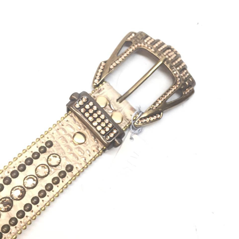 b.b. Simon Gold Cream Double Studded Crystal Belt - Dudes Boutique