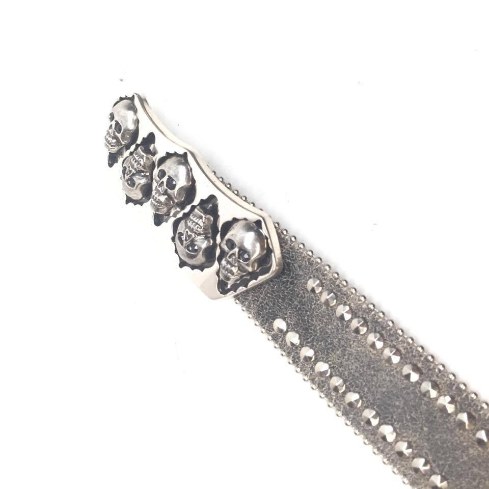 b.b. Simon Grey Double Studded Skull Crystal Belt - Dudes Boutique