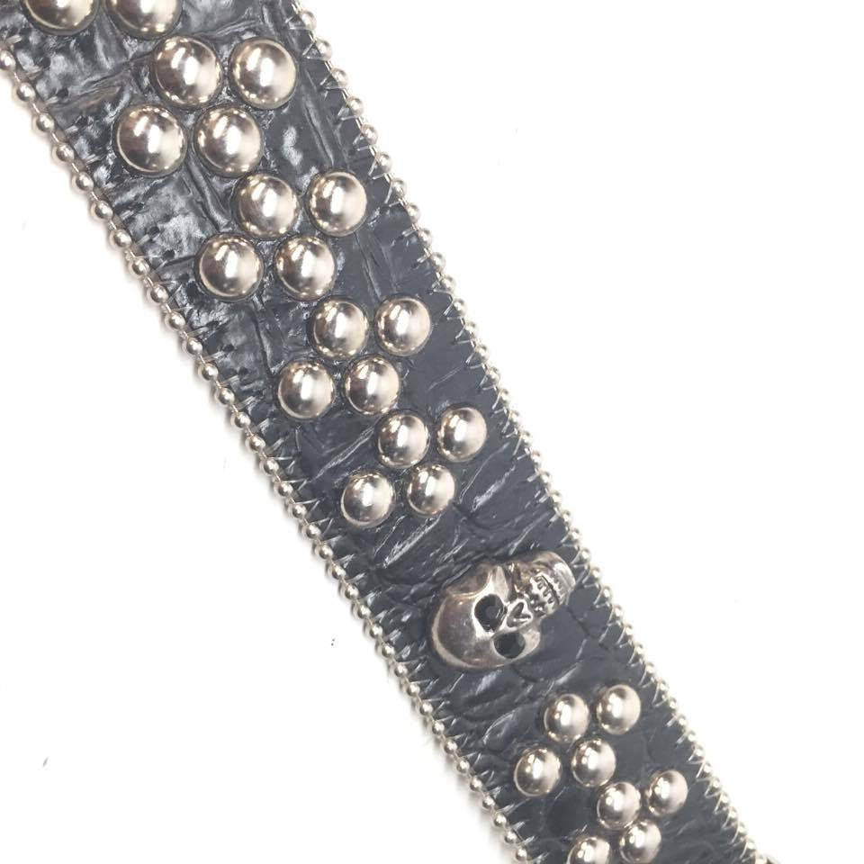 B.b. Simon Studded Skull Heads Crystal Belt – Dudes Boutique