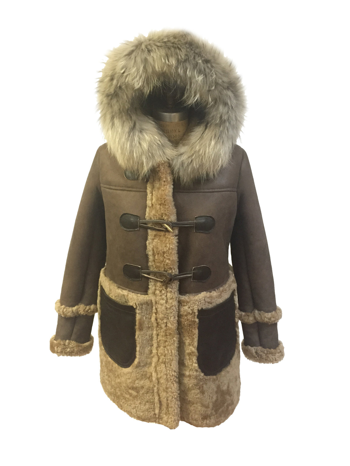 Jakewood 1044 women's whiskey three quarters shearling trench coat