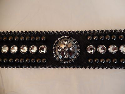 b.b. Simon 'Jet Black Cross' Crystal & Pony Hair Belt style #1200 - Dudes Boutique