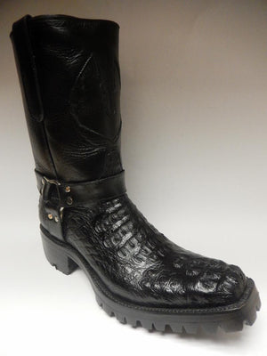 Safari Black Harness Crocodile Biker Boots - Dudes Boutique