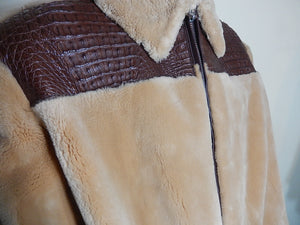 Kashani Chocolate Buttercup Crocodile & Sheared Mouton Fur Coat - Dudes Boutique