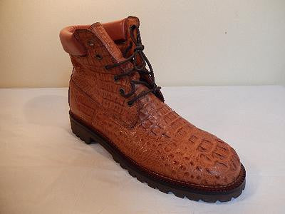 Safari Cognac All-Over Horn-back Crocodile Lace Up Boots - Dudes Boutique