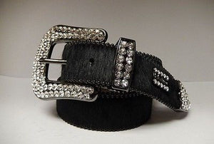 b.b. Simon 'Jet Black' Crystal & Pony Hair Belt - Dudes Boutique