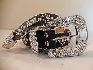 b.b. Simon Black Leather Quad Studded Crystal Belt - Dudes Boutique