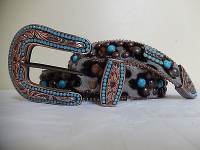 b.b. Simon 'Marble' Studded Crystal & Pony Hair Belt - Dudes Boutique