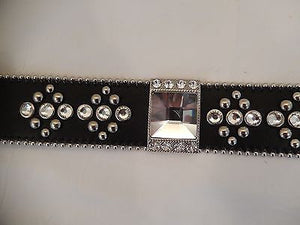 b.b. Simon Black Leather Quad Studded Crystal Belt - Dudes Boutique