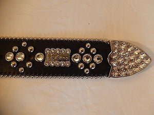 b.b. Simon Black Leather Quad Studded Crystal Belt - Dudes Boutique