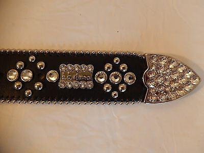 b.b. Simon Black Leather Quad Studded Crystal Belt - Dudes Boutique