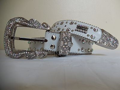 b.b. Simon White Studded Crystal Belt - Dudes Boutique