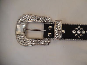 b.b. Simon Black Leather Quad Studded Crystal Belt - Dudes Boutique