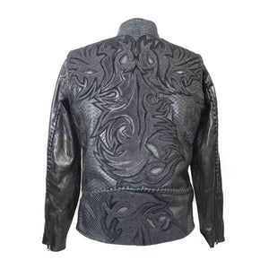 Kashani Moltres Mandarin Collar Stingray/Cobra/Calf Leather Biker Jacket - Dudes Boutique