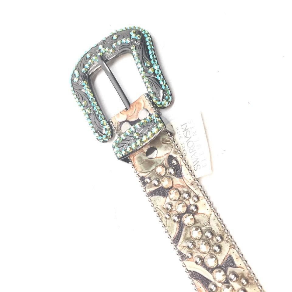 b.b. Simon "Floral Emerald" Crystal Belt - Dudes Boutique
