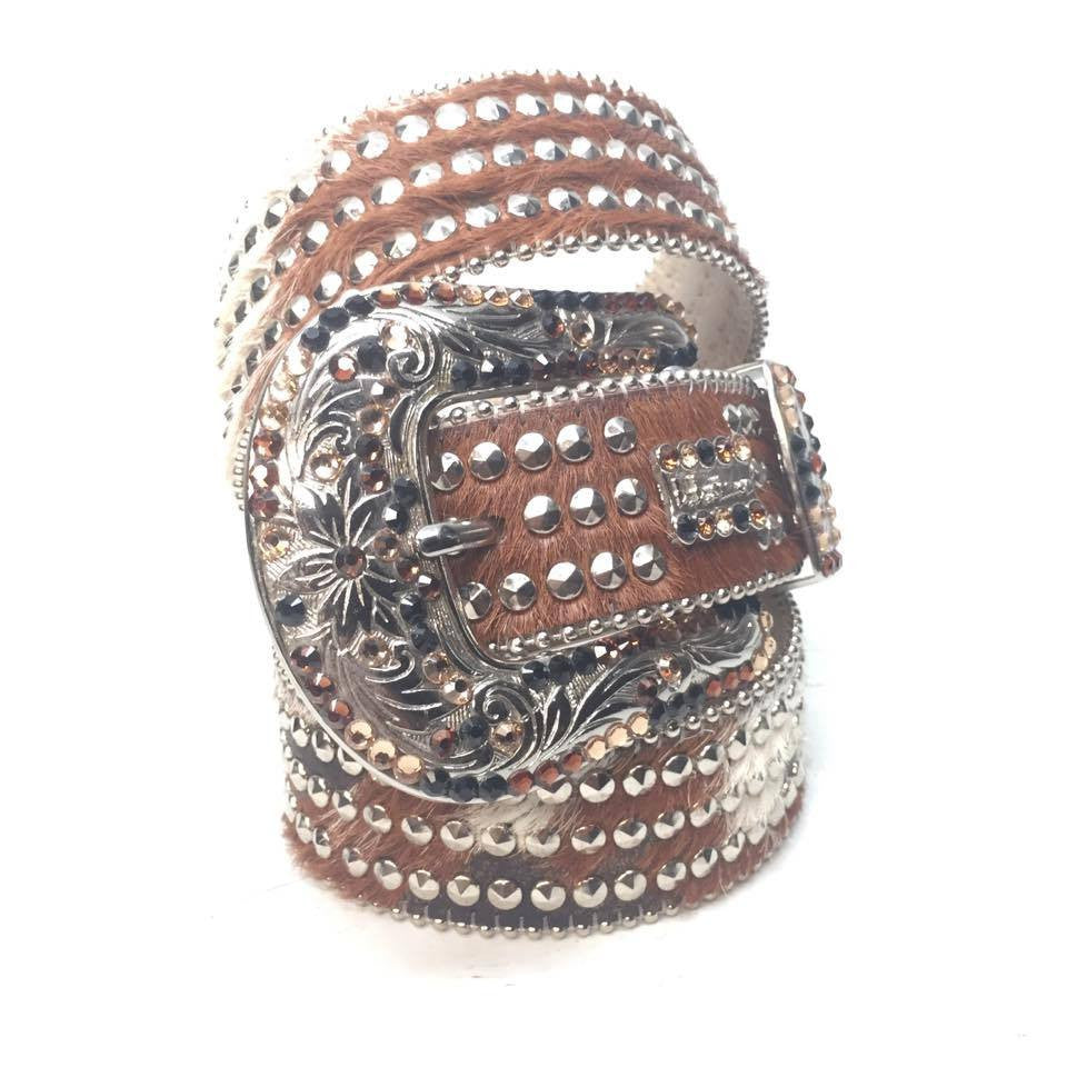 b.b. Simon "Triple Studded Pony Hair" Crystal Belt - Dudes Boutique