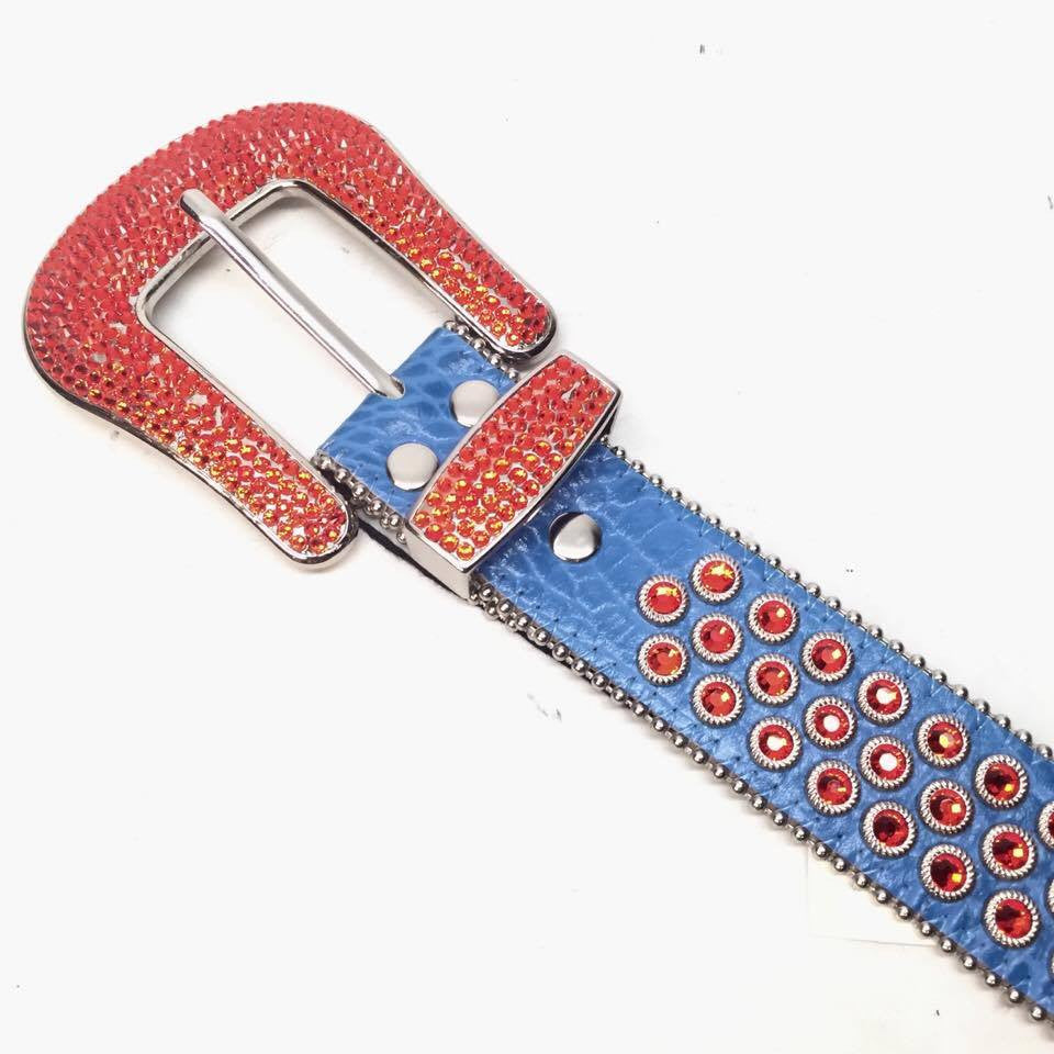 bb simon Leather Belt With 3 Rows Of Large Swarovski Crystals [6034 D17 BB  Simon Belts] - $459.00
