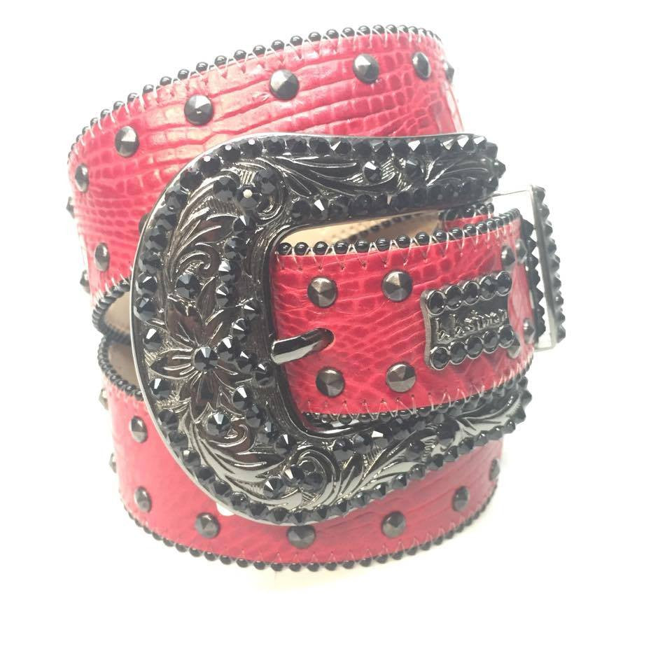 b.b. Simon "Red Croc Belly" Crystal Belt - Dudes Boutique