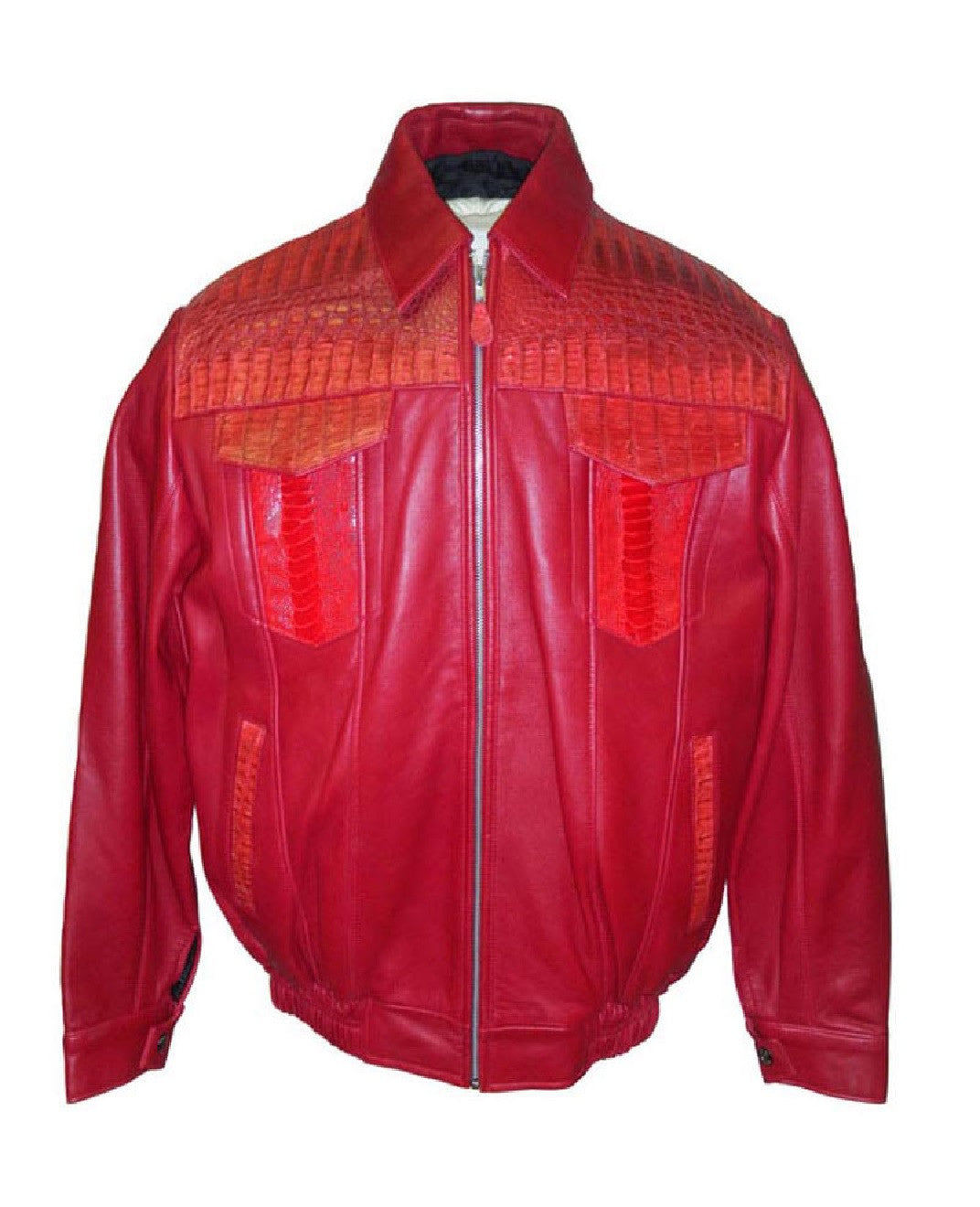 Korean fashion - mens red leather crocodile skin moto jacket.