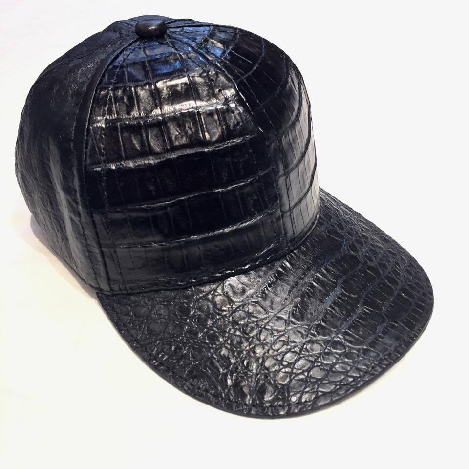 Jet Black Alligator body/Ostrich skin Strap-back Hat - Dudes Boutique