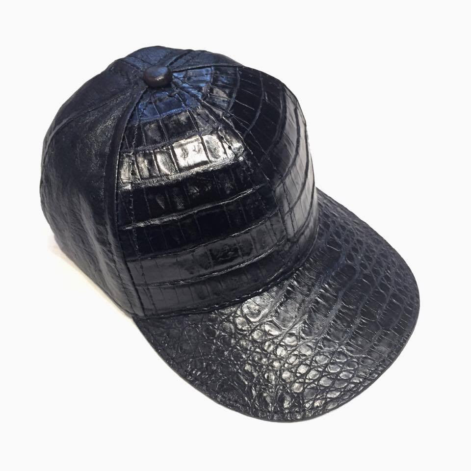 Jet Black Alligator body/Ostrich skin Strap-back Hat - Dudes Boutique