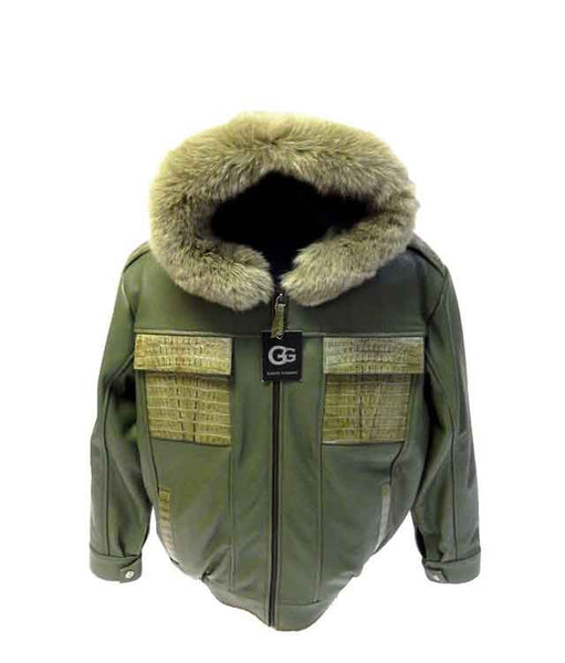 G-Gator - 2077 Hooded Lambskin/Crocodile Fur Lined Jacket - Dudes Boutique