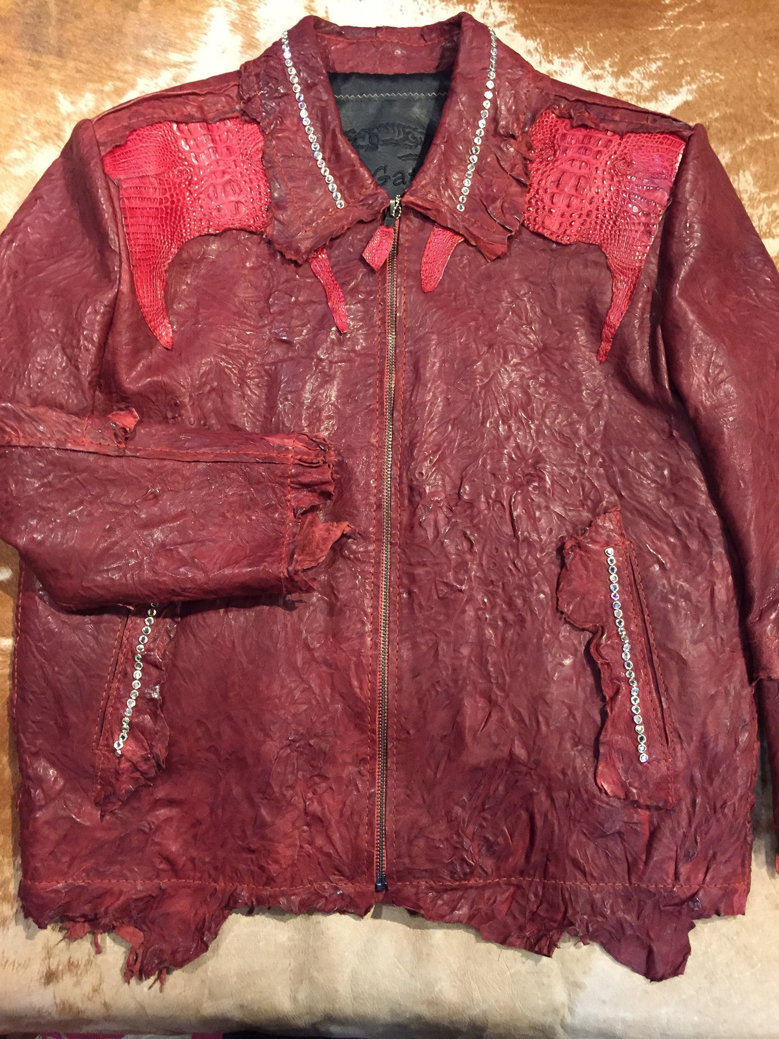 G Gator Cranberry Crystal Alligator Lamb Jacket L Cranberry