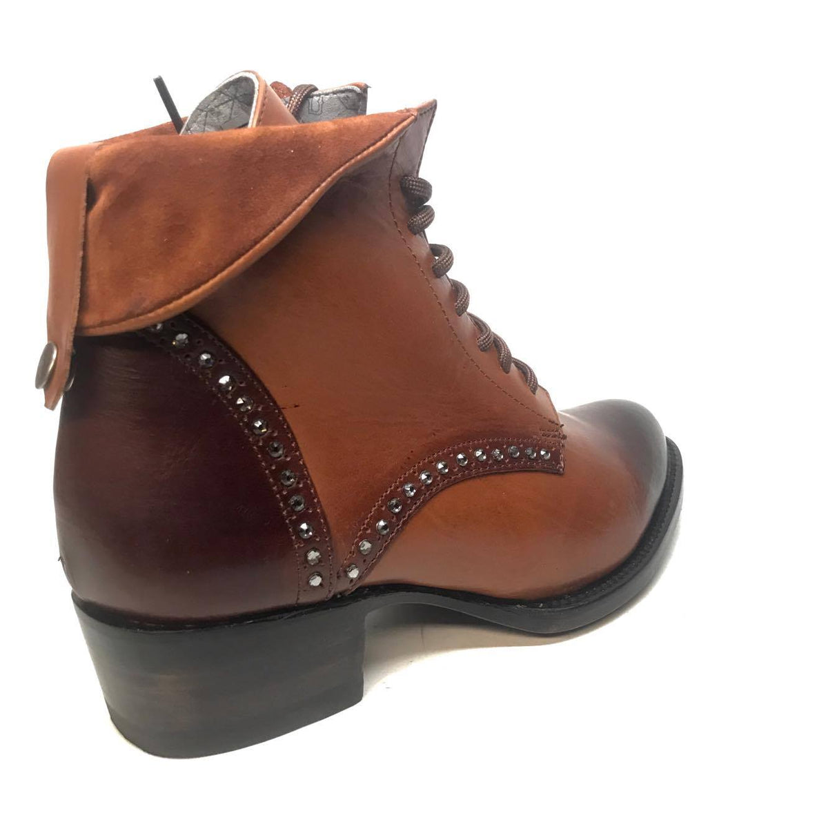 Denver Mountain Co. Ladies Crystal Leather Mocha Ankle Boots - Dudes Boutique