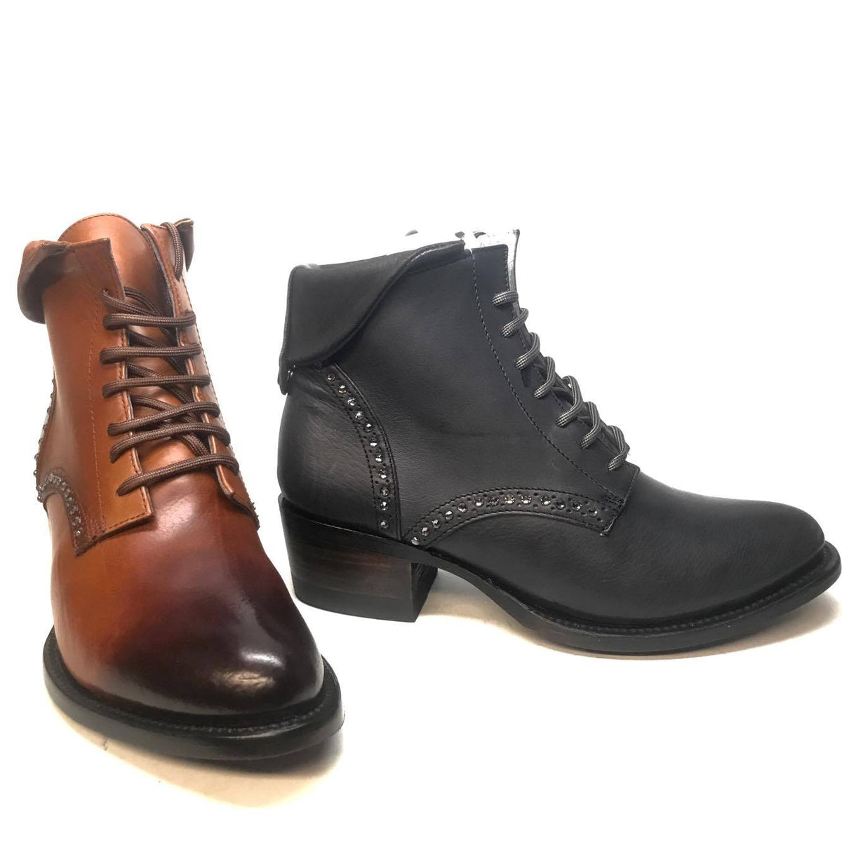 Denver Mountain Co. Ladies Crystal Leather Black Ankle Boots - Dudes Boutique