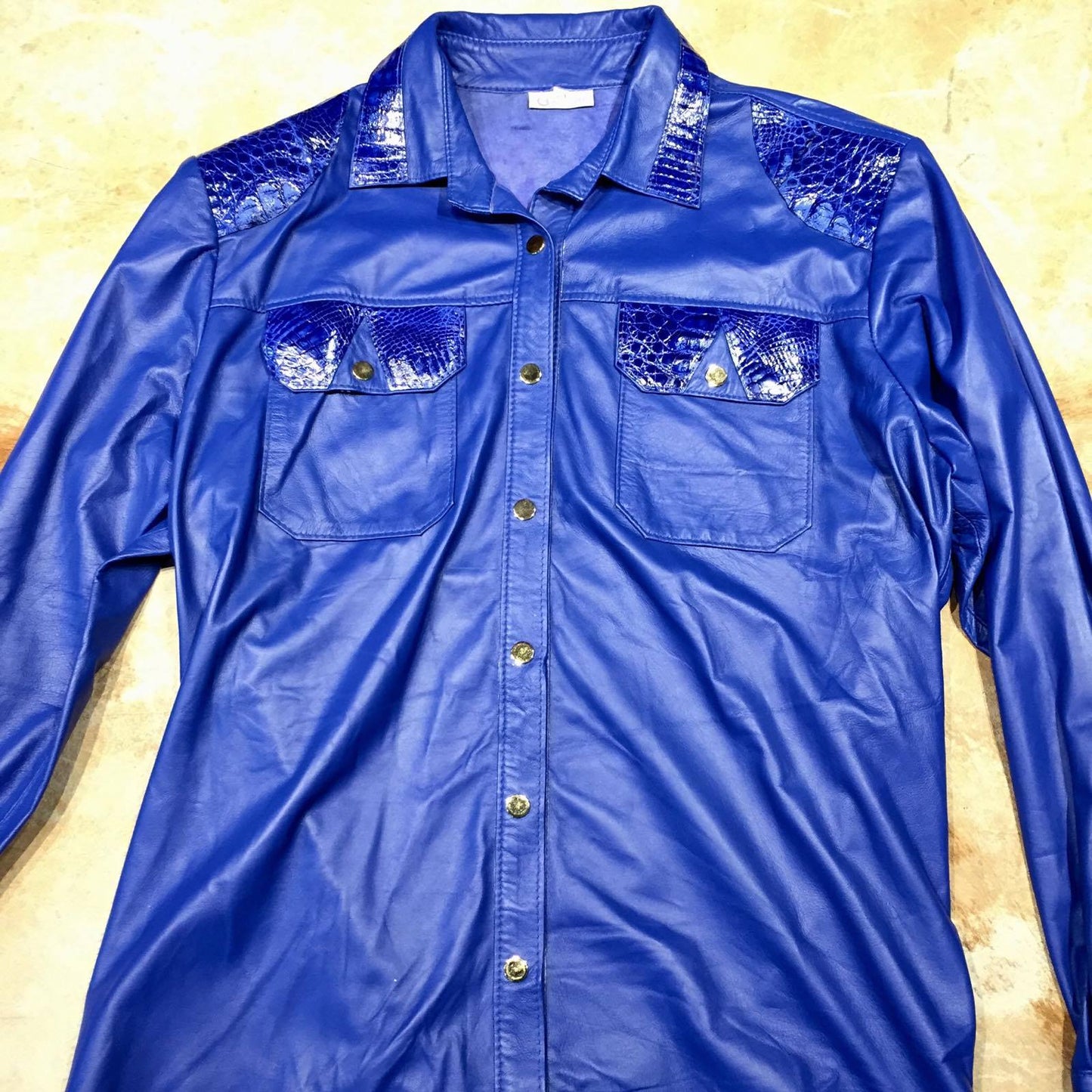 Kashani Royal Blue Alligator/Lambskin Button-Up Shirt - Dudes Boutique