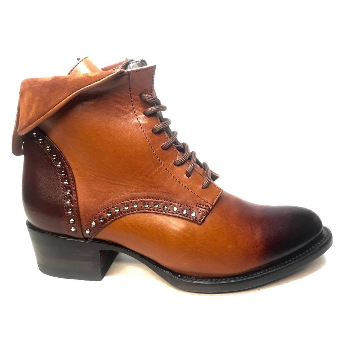 Denver Mountain Co. Ladies Crystal Leather Mocha Ankle Boots - Dudes Boutique