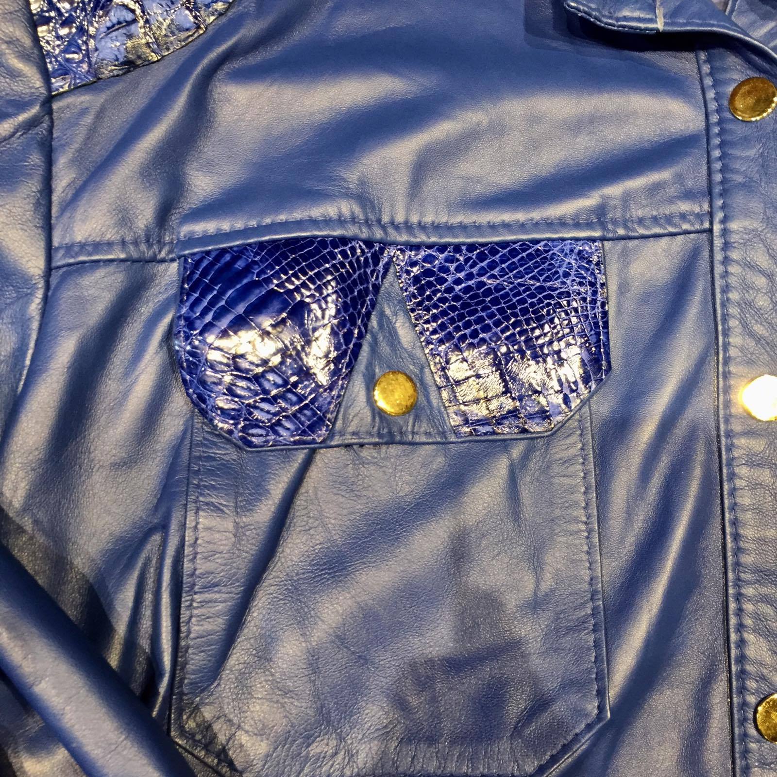 Kashani Royal Blue Alligator/Lambskin Button-Up Shirt - Dudes Boutique