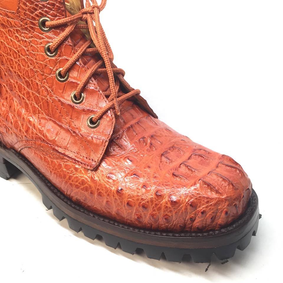 Safari Cognac Exotic Men's All-Over Hornback Combat Boots - Dudes Boutique