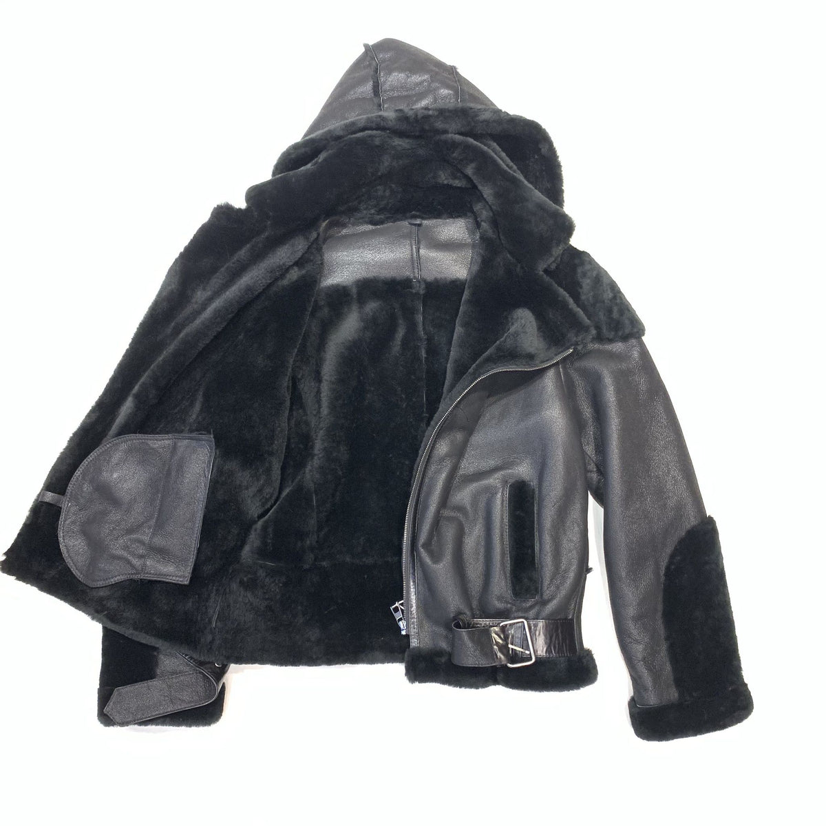 Daniels Leather Men's Black Hooded Shearling Biker Coat - Dudes Boutique