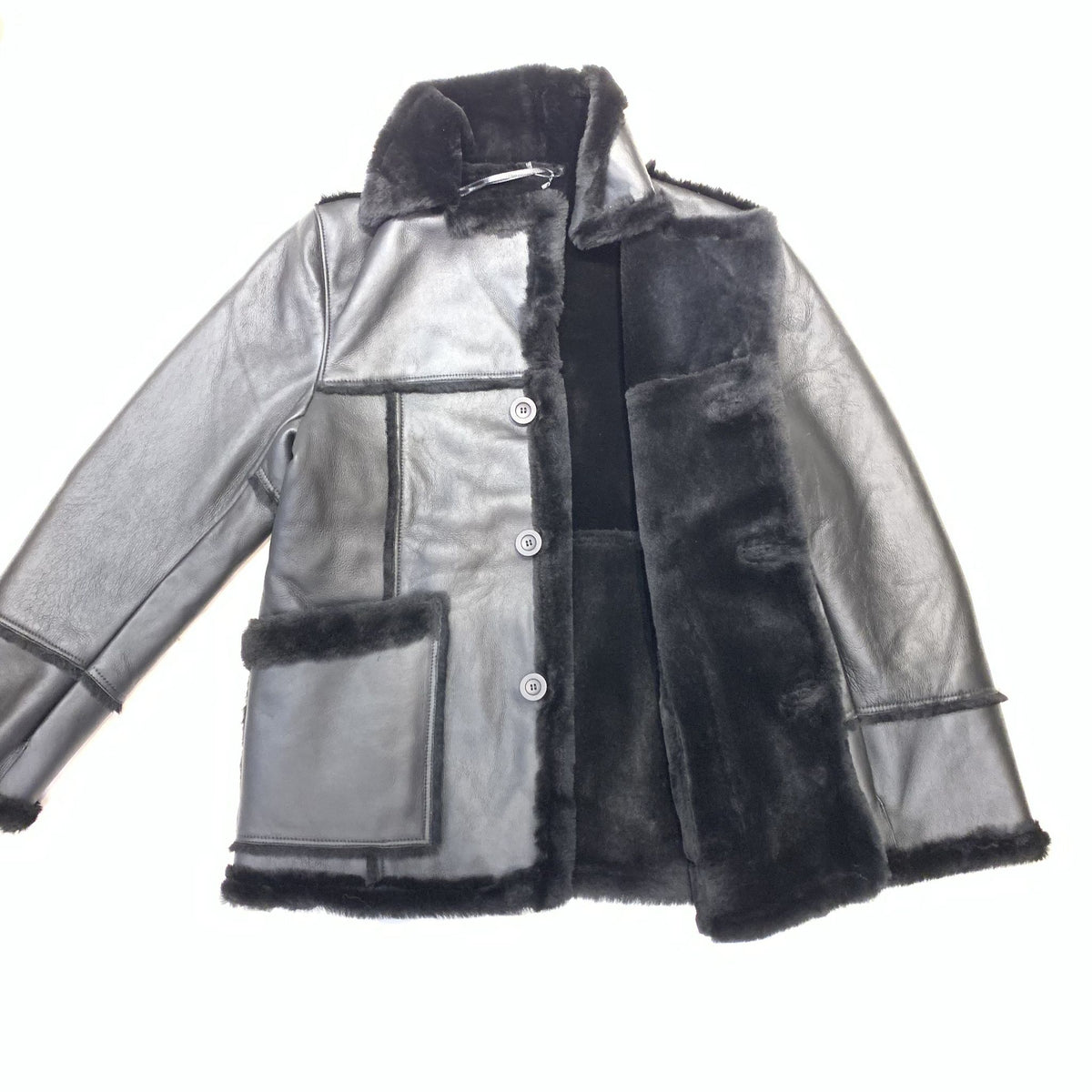 Daniels Leather Men's Jet Black 3/4 Shearling Coat - Dudes Boutique