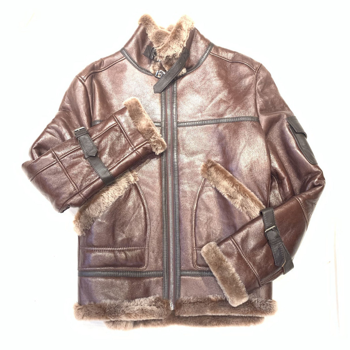 Daniels Leather Men's Brown Shearling Biker Coat - Dudes Boutique
