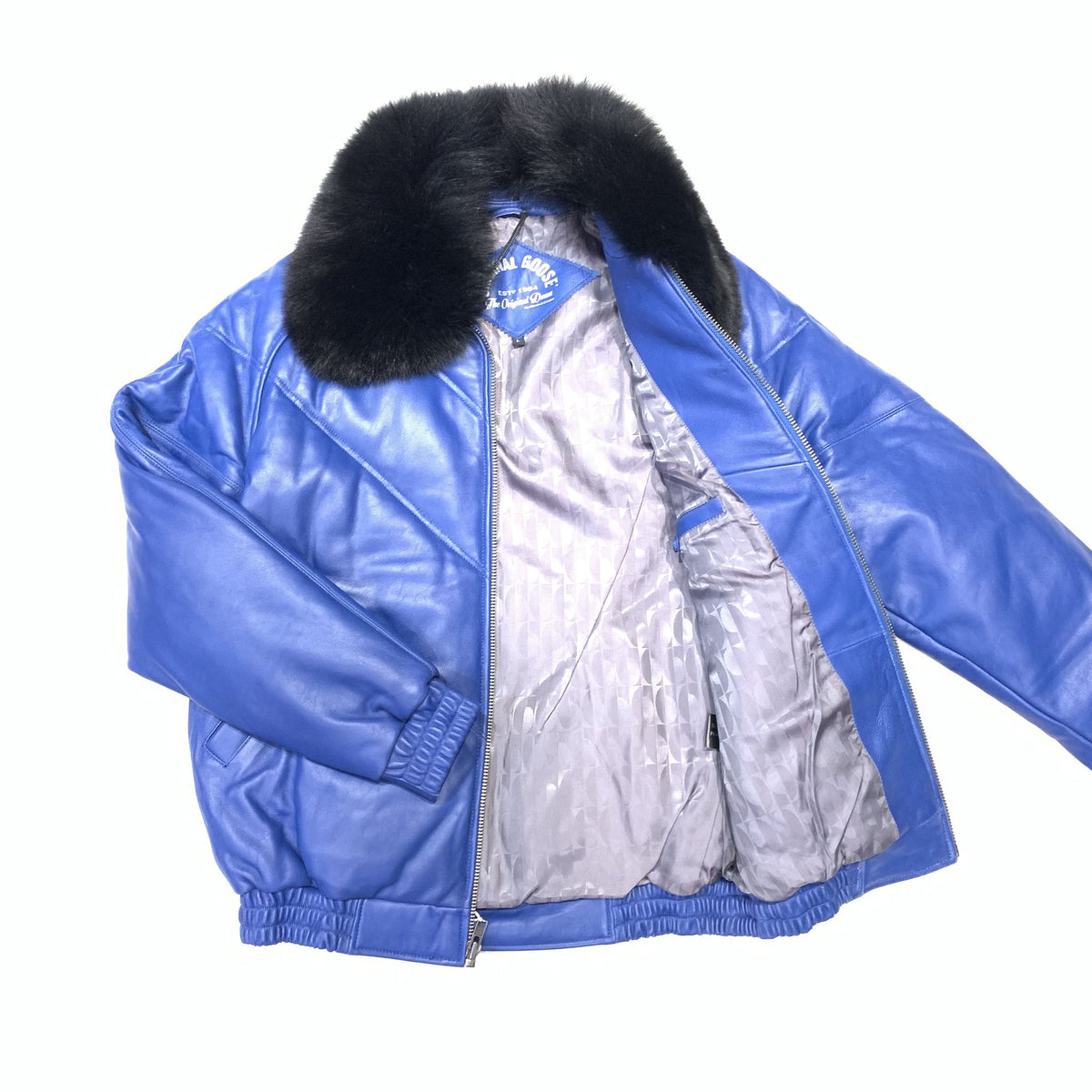 Daniels Leather Men's Royal Blue Quilted Lambskin Fox Collar Biker Jacket - Dudes Boutique