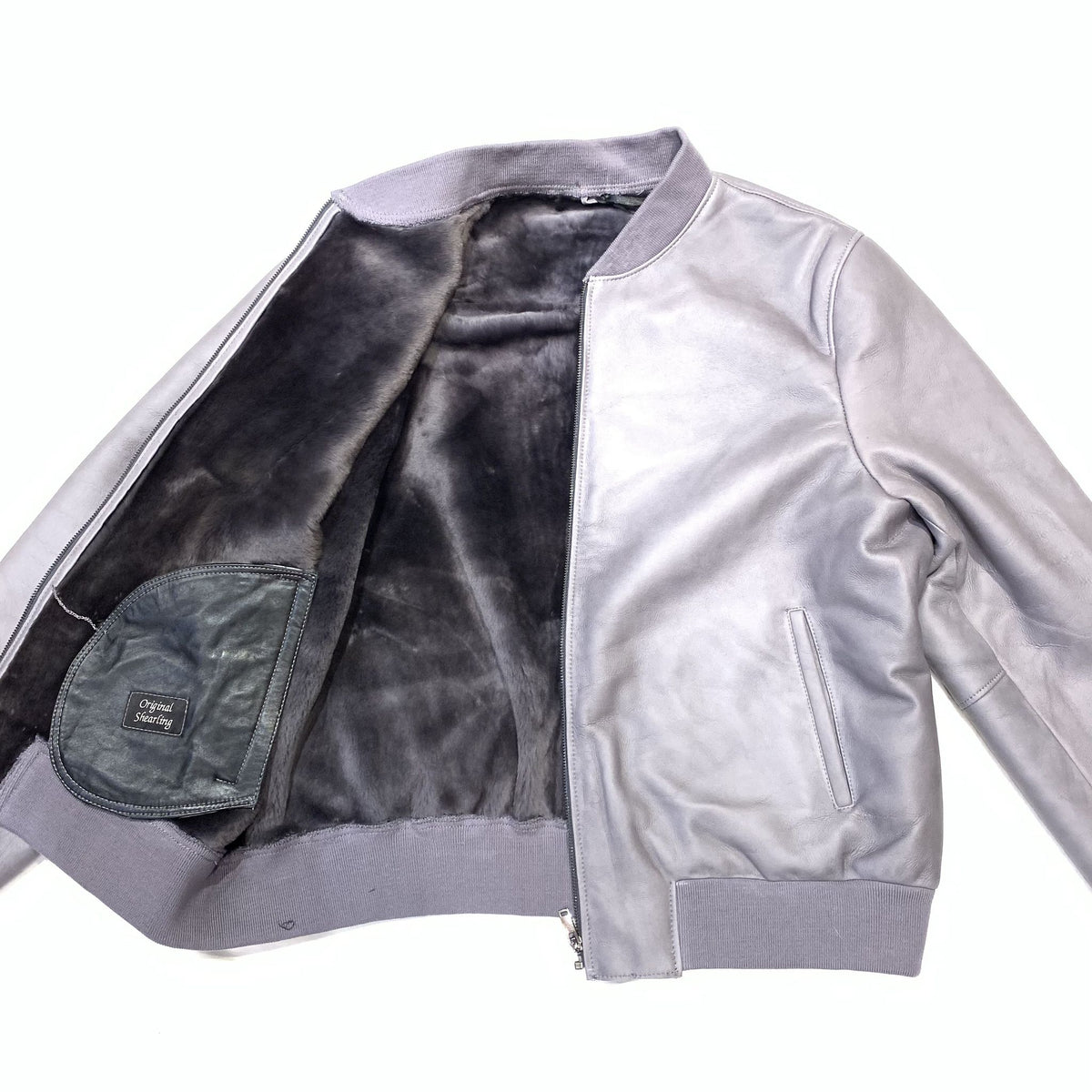 Daniels Leather Men's Grey Bomber Shearling Jacket - Dudes Boutique
