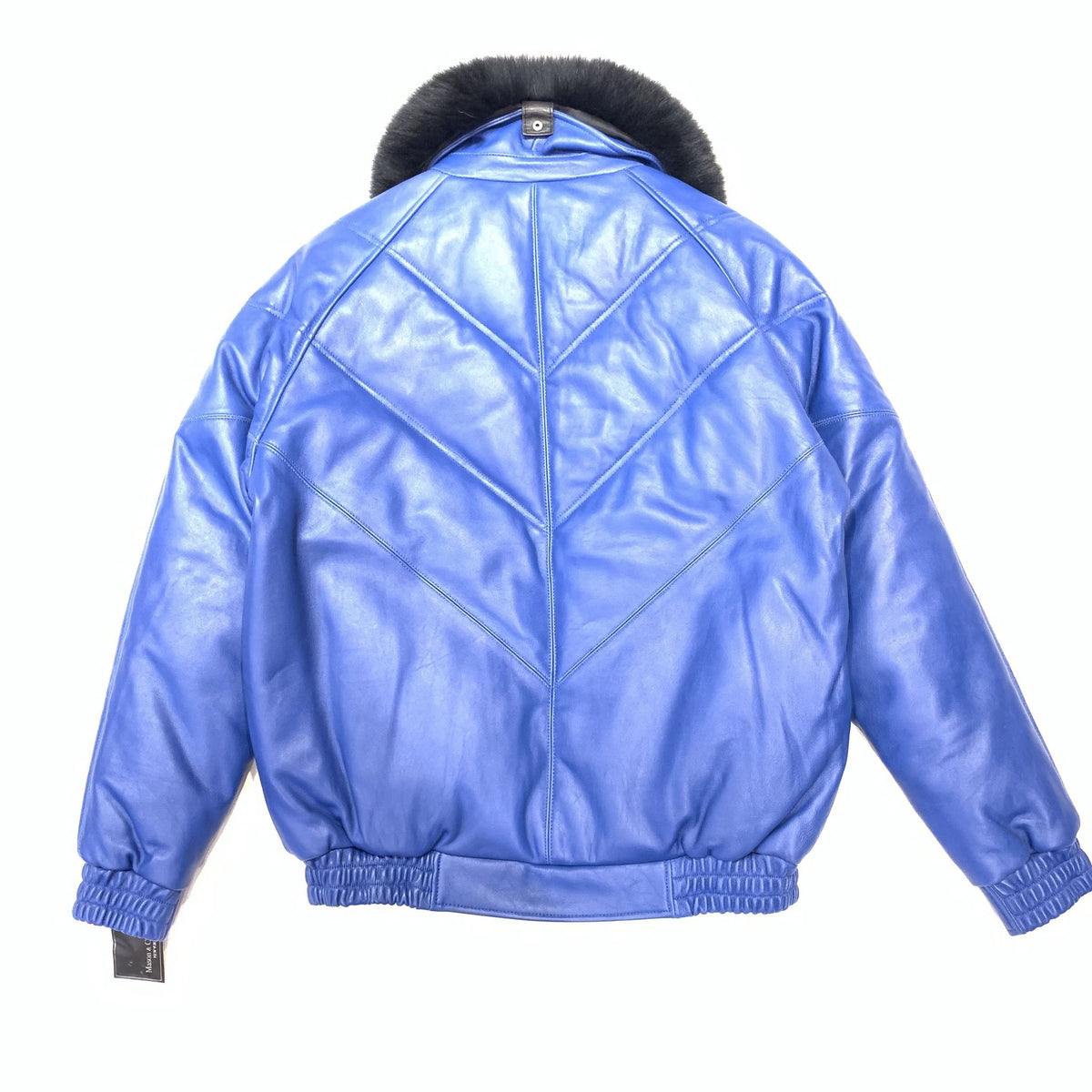 Daniels Leather Men's Royal Blue Quilted Lambskin Fox Collar Biker Jacket - Dudes Boutique