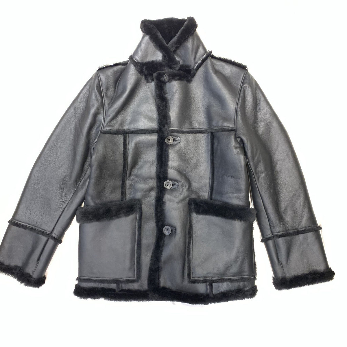 Daniels Leather Men's Jet Black 3/4 Shearling Coat - Dudes Boutique