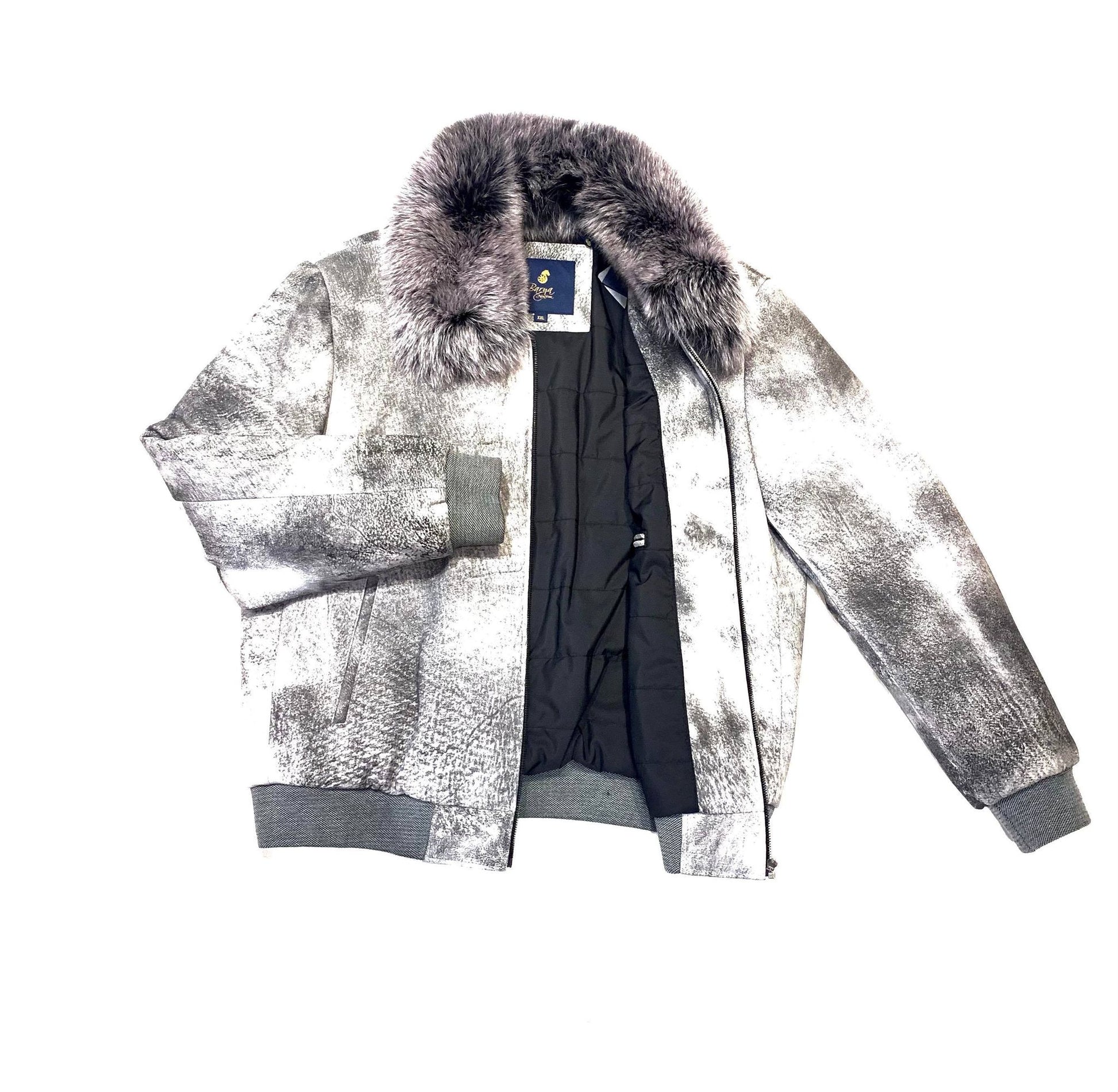 Barya NewYork Grey Fox Fur Collar Shearling Jacket - Dudes Boutique