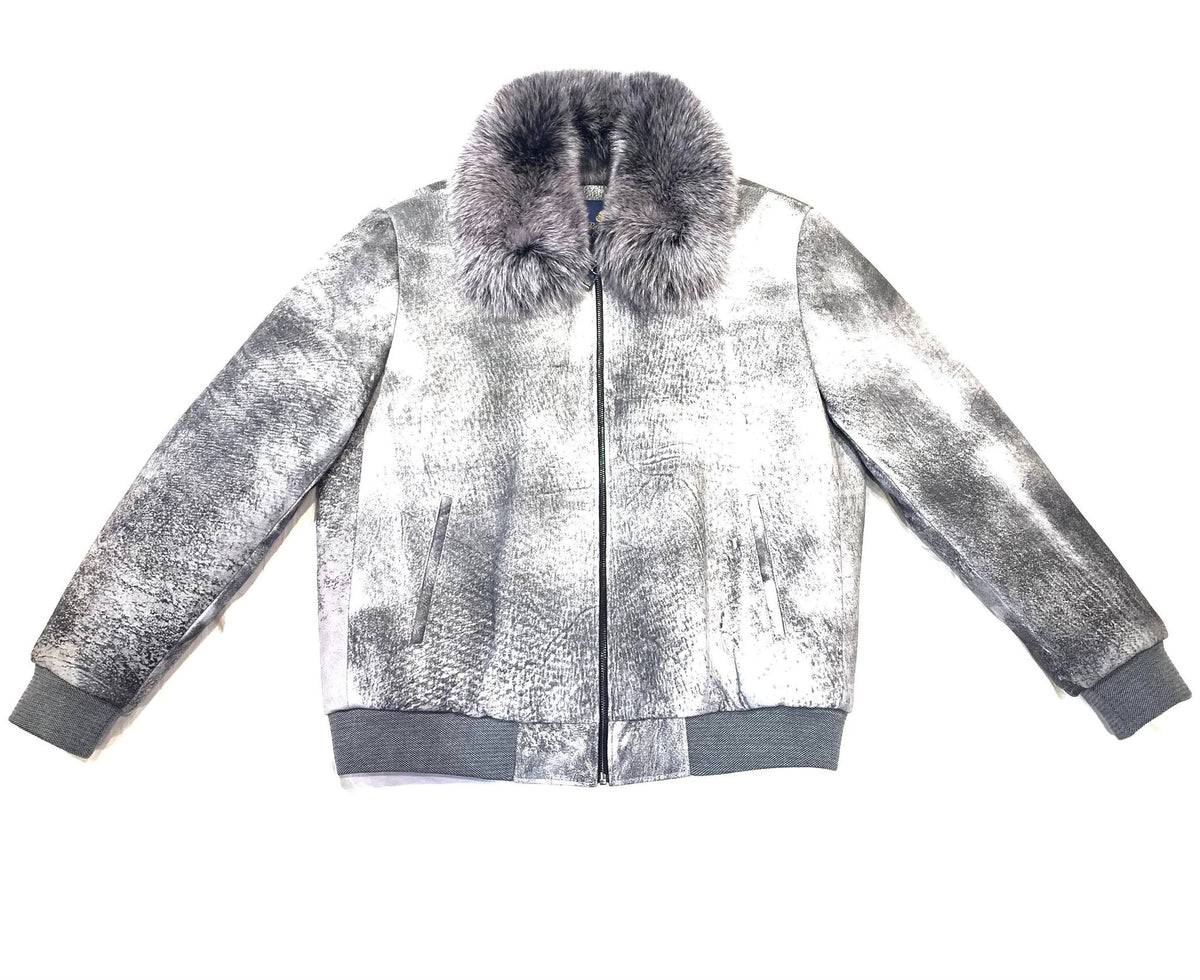 Barya NewYork Grey Fox Fur Collar Shearling Jacket - Dudes Boutique