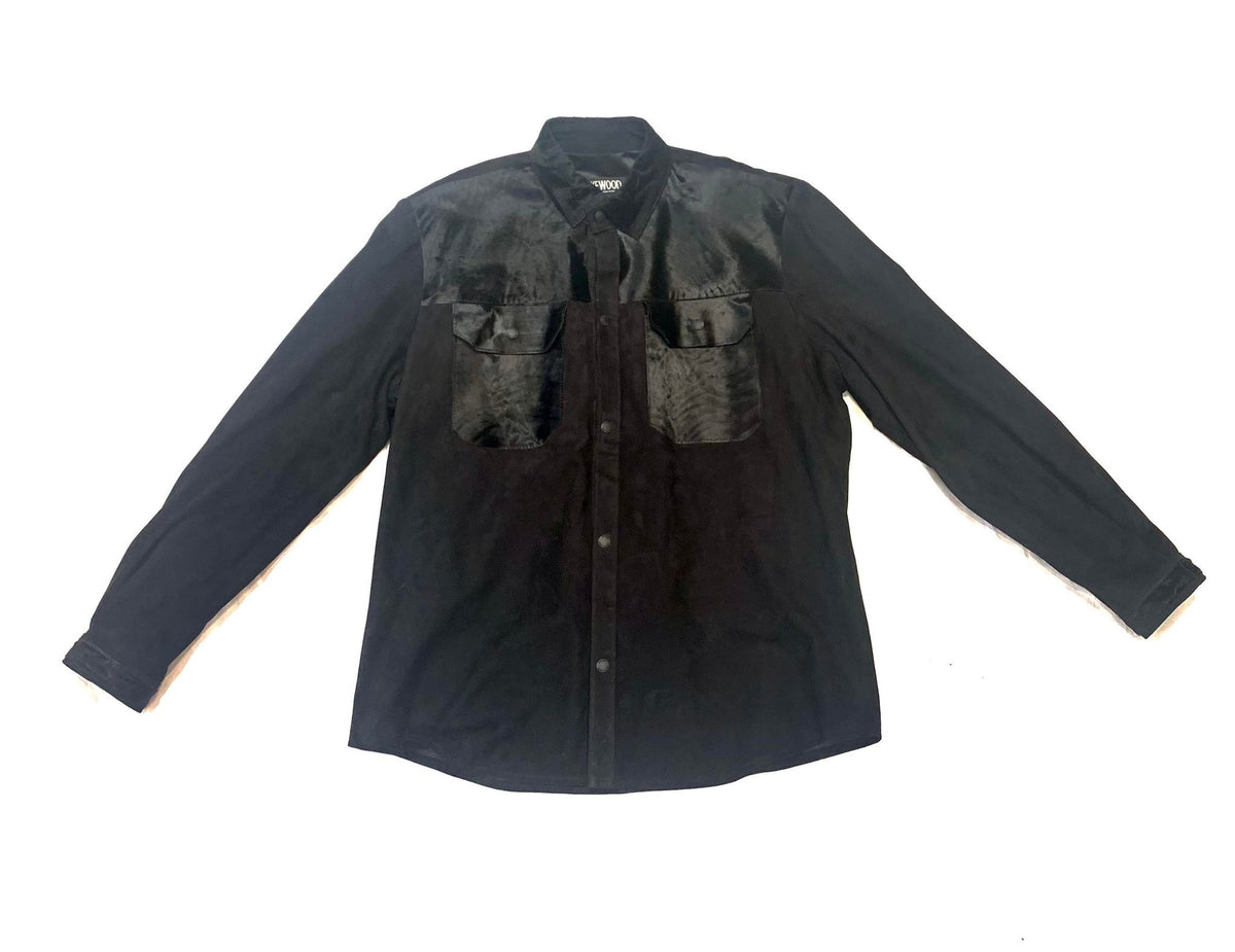 Kashani Men's Jet Black Pony Hair/Suede Shirt - Dudes Boutique