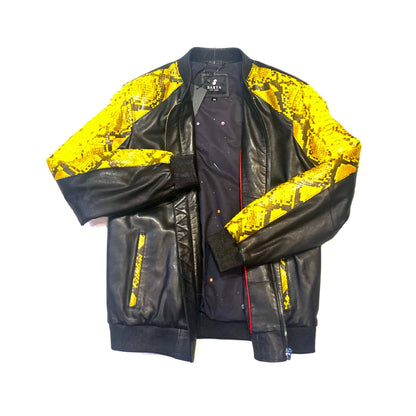 Barya NewYork Black-Yellow Python/ Lambskin Biker Jacket - Dudes Boutique