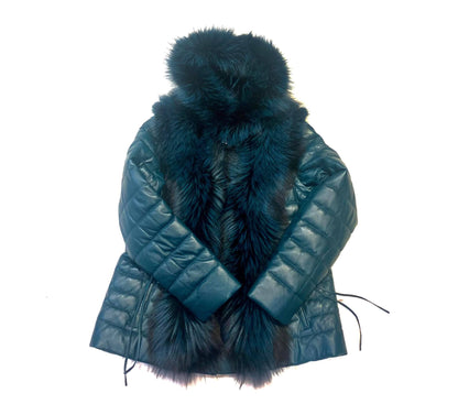Barya NewYork Women Turquoise Lambskin Fox Fur Coat - Dudes Boutique